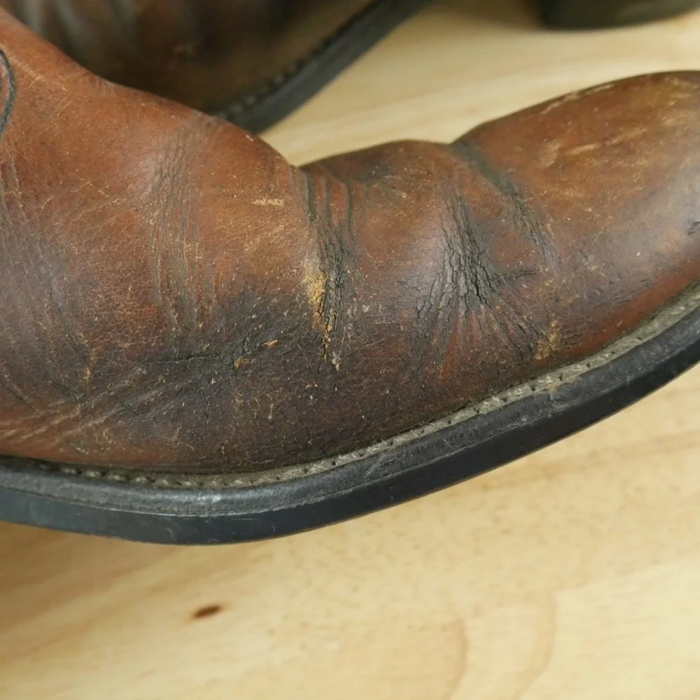 Chippewa Vintage Brown Leather Work Boots Mens 10 B USA Western Roper Pull On